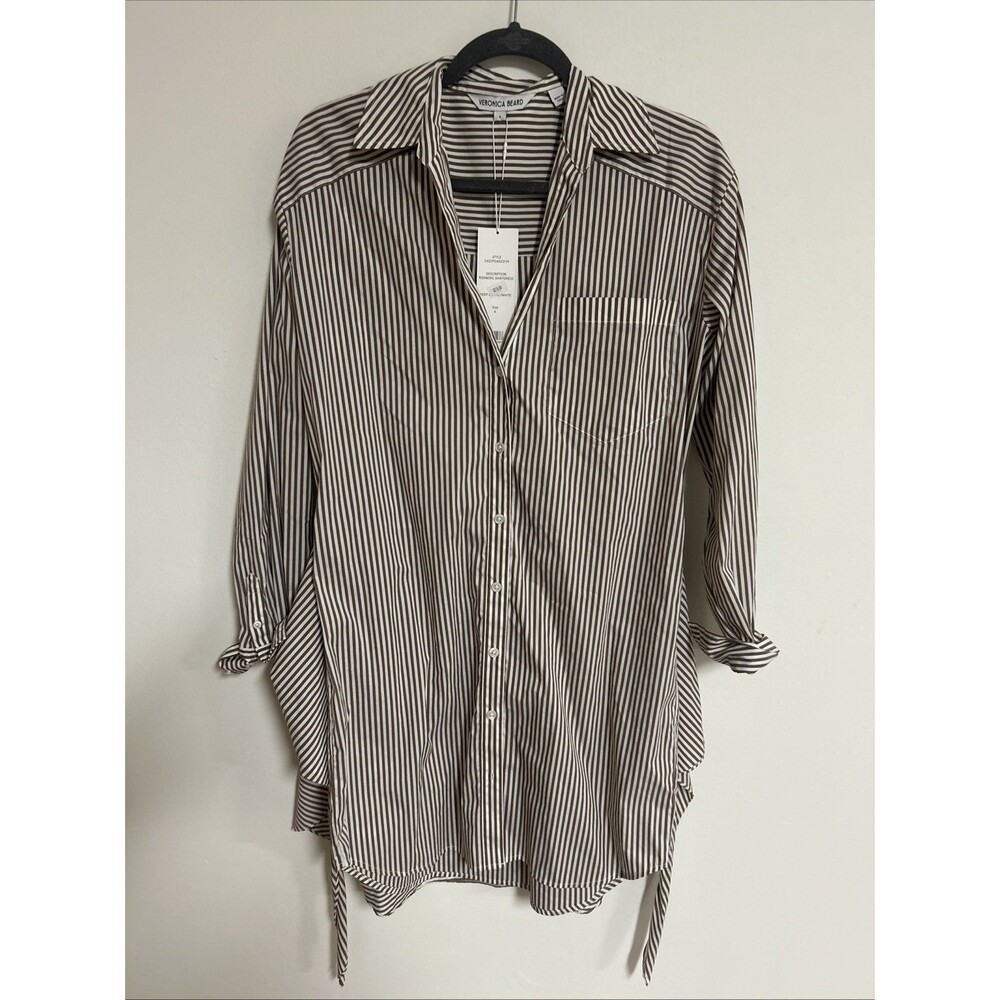 Veronica Beard Black and White Striped Button-Down Tunic